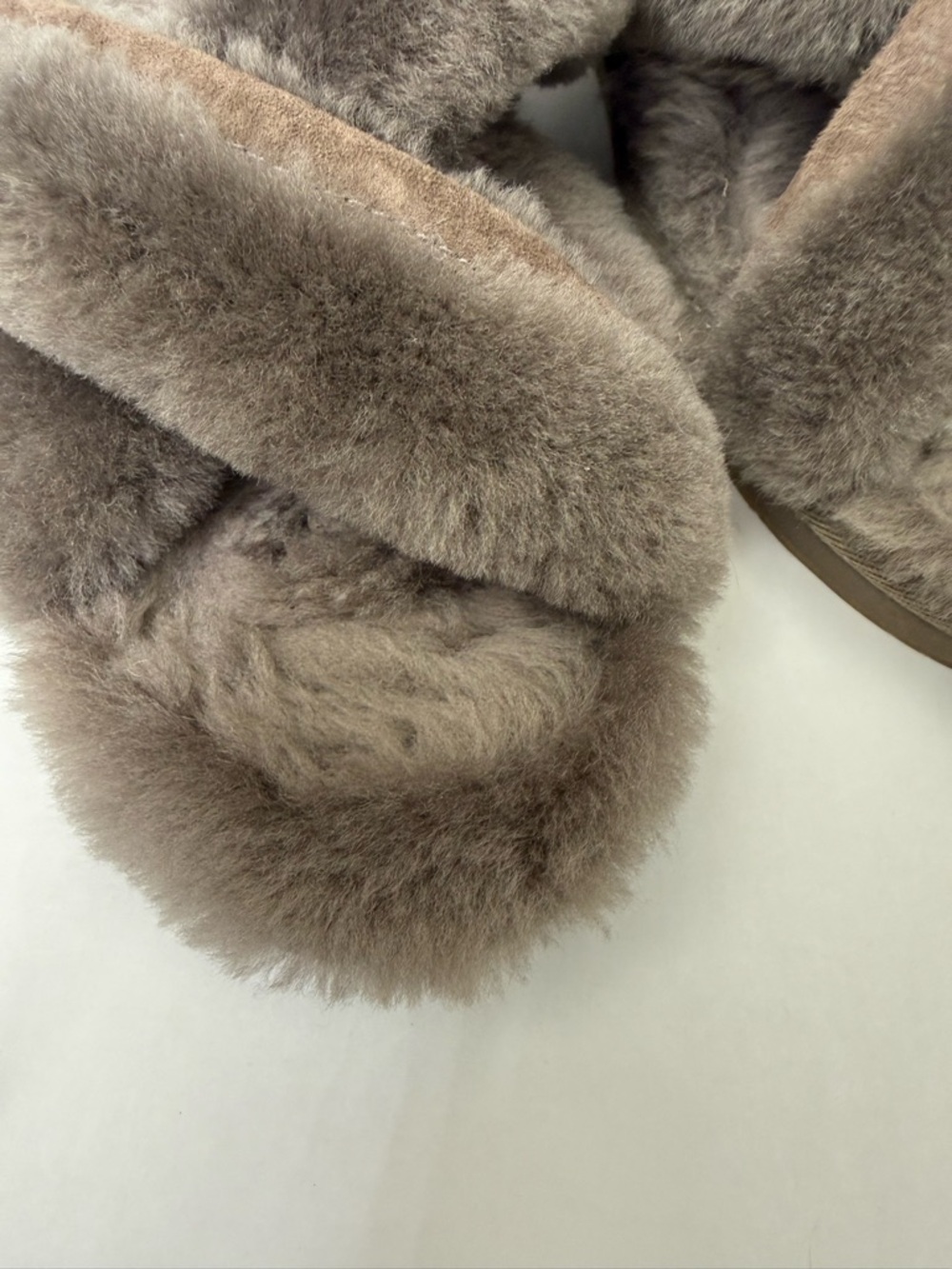 UGG Abela Slippers Criss Cross Sheepskin Fluffy Slate Grey Brown - Picture 6 of 12